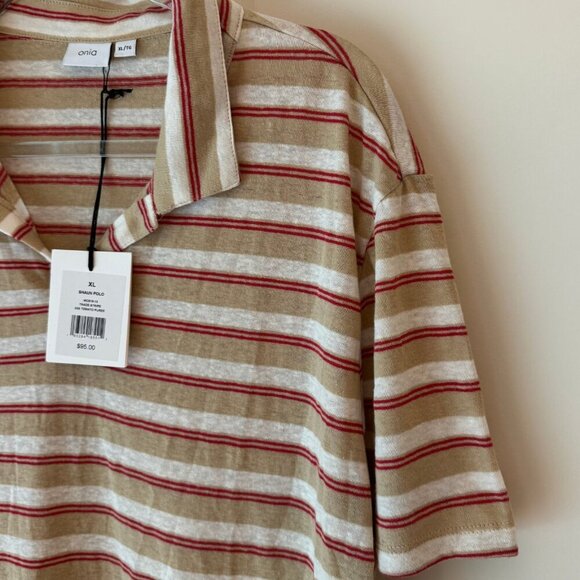 Onia Shaun Polo Shirt Linen Blend Striped Short Sleeve NWT | Size XL - Picture 2 of 7